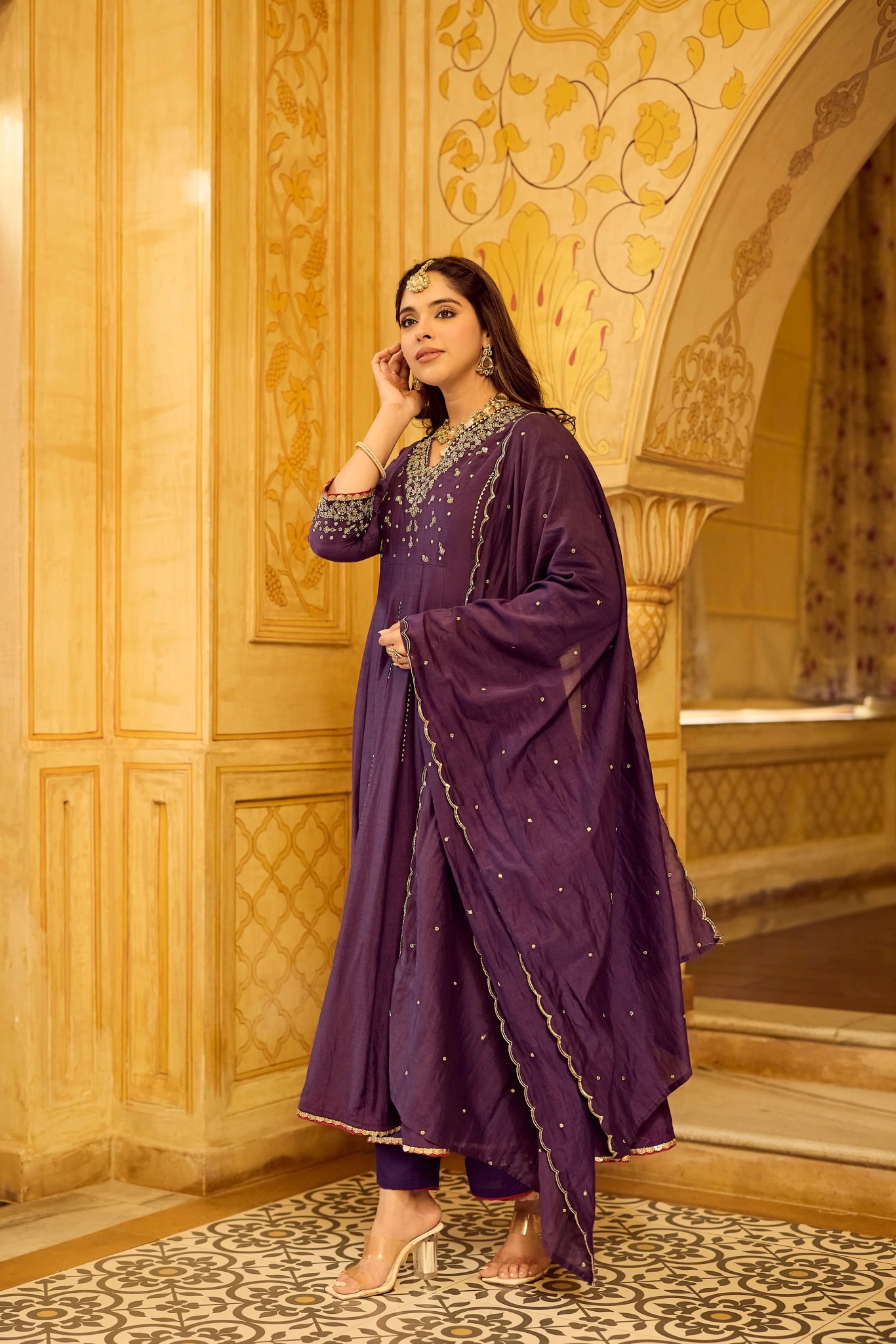 Regal Berry Mul Chanderi Suit Set - alternate view