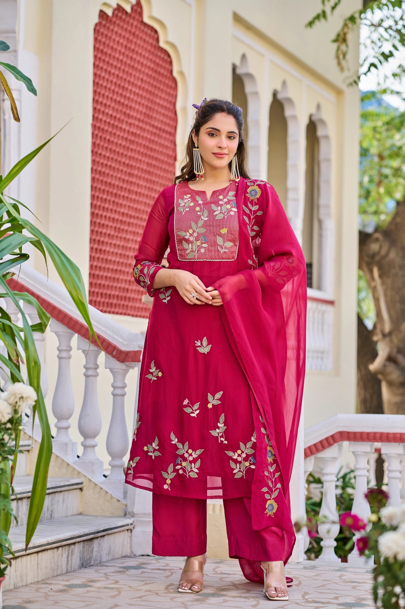 Crimson Bloom Organza Suit Set - alternate view