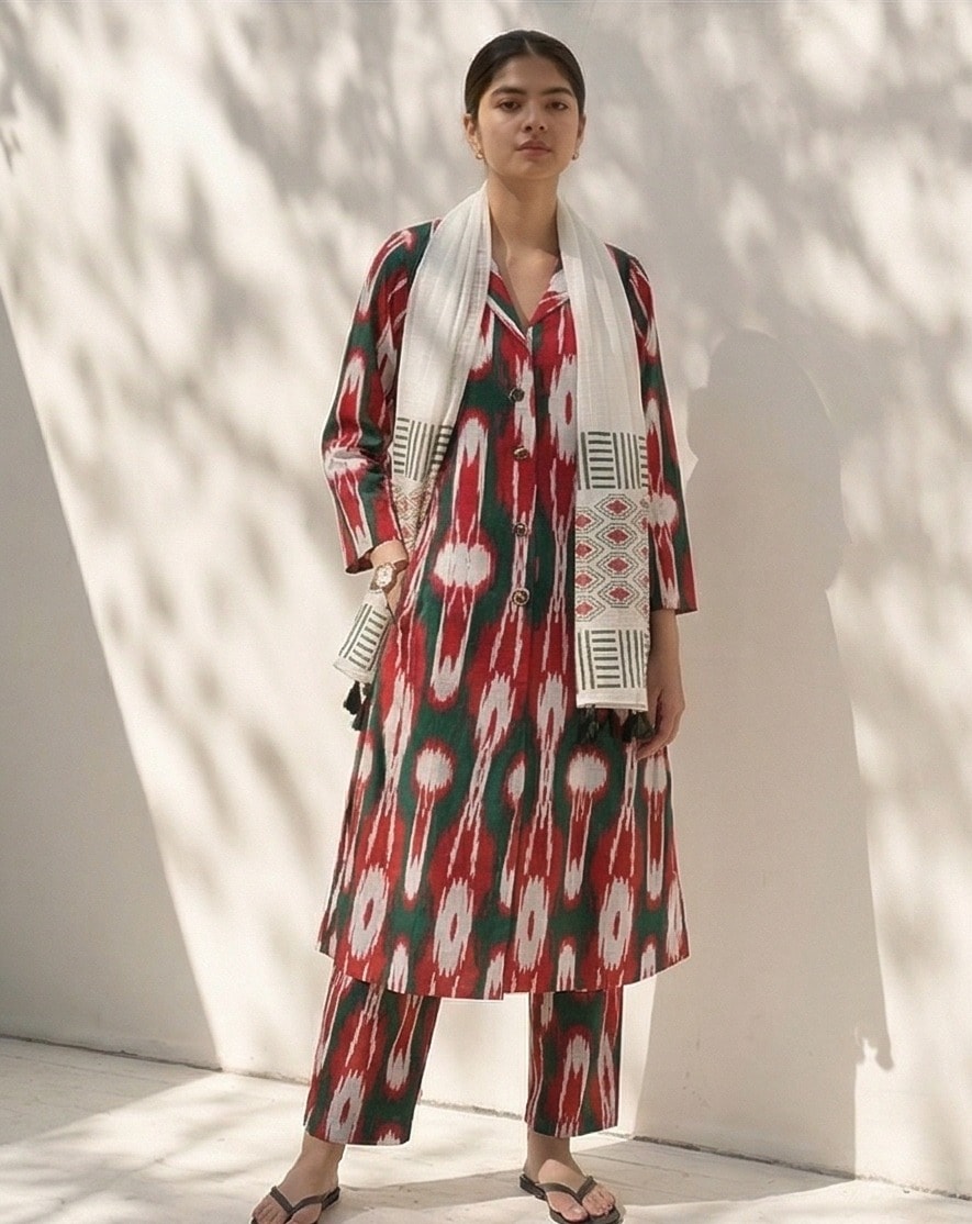 Heritage Cotton Ikat Printed Kurta Sets with Dupatta - alternate view