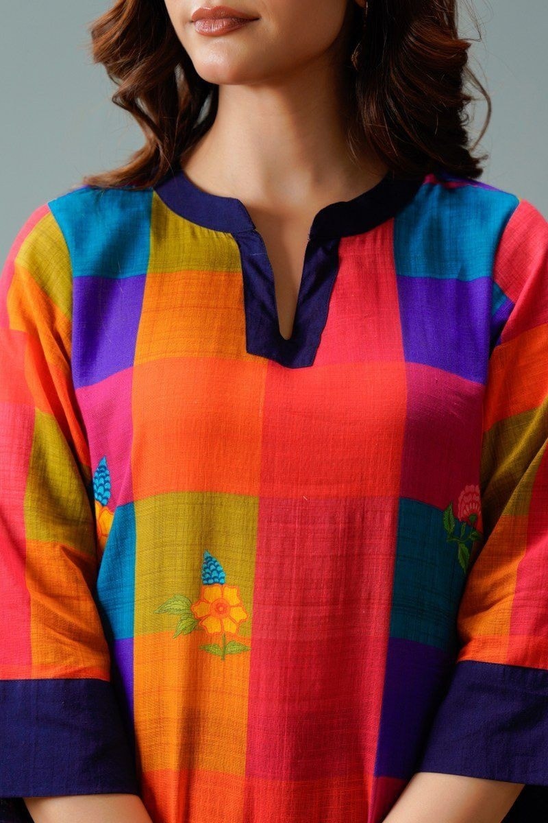 Cotton Slub A-line Digital Print Pant Set in Multicolour