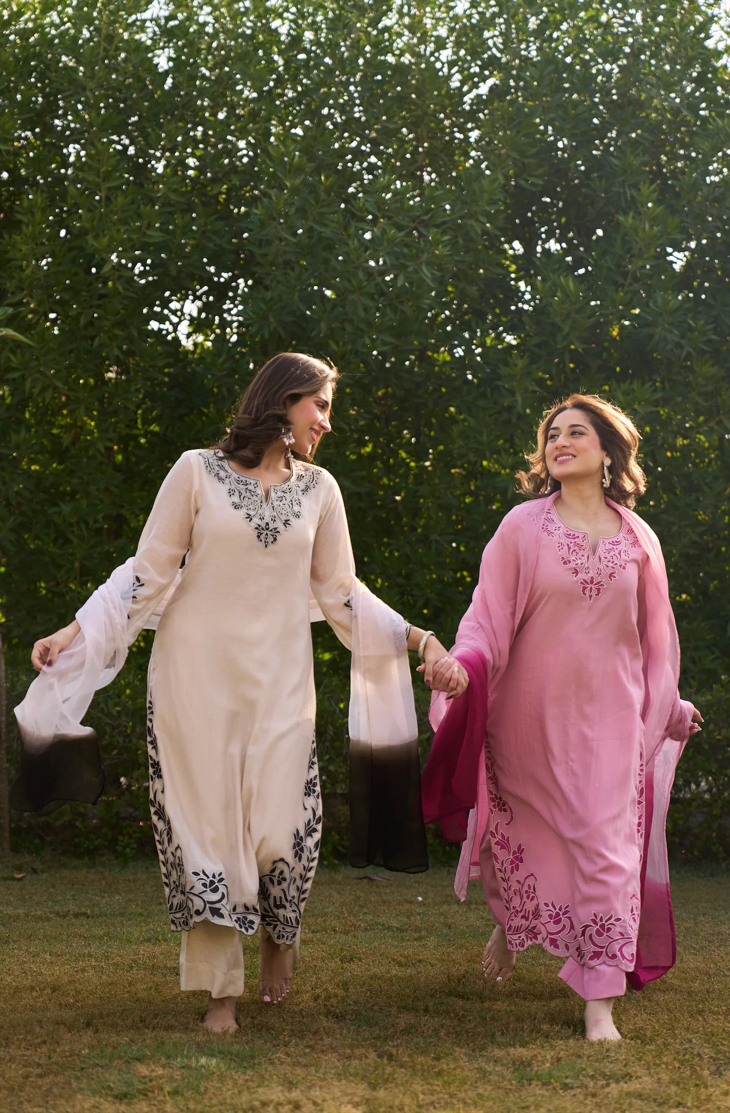 Chanderi straight embroidered kurta with sequence and moti work