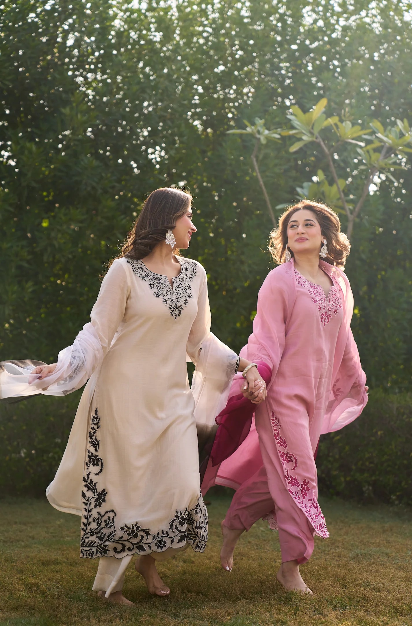 Chanderi straight embroidered kurta with sequence and moti work - alternate view