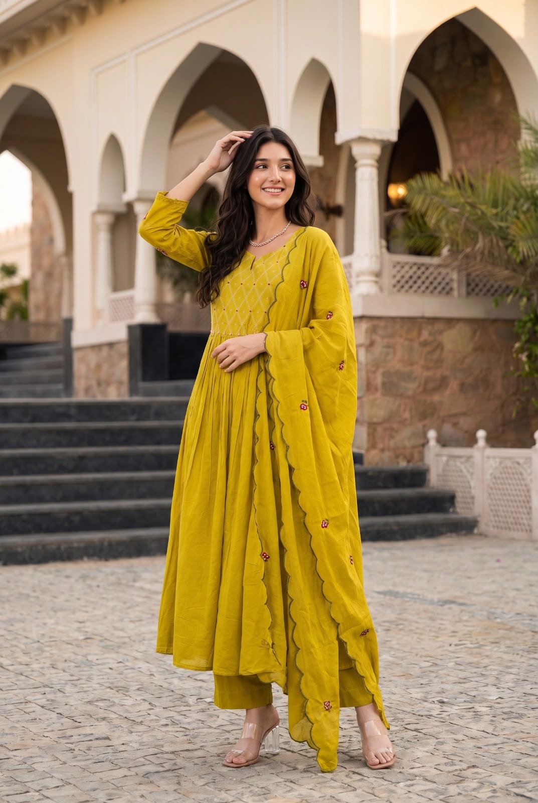 Yellow Anarkali Kurta Set with Dupatta