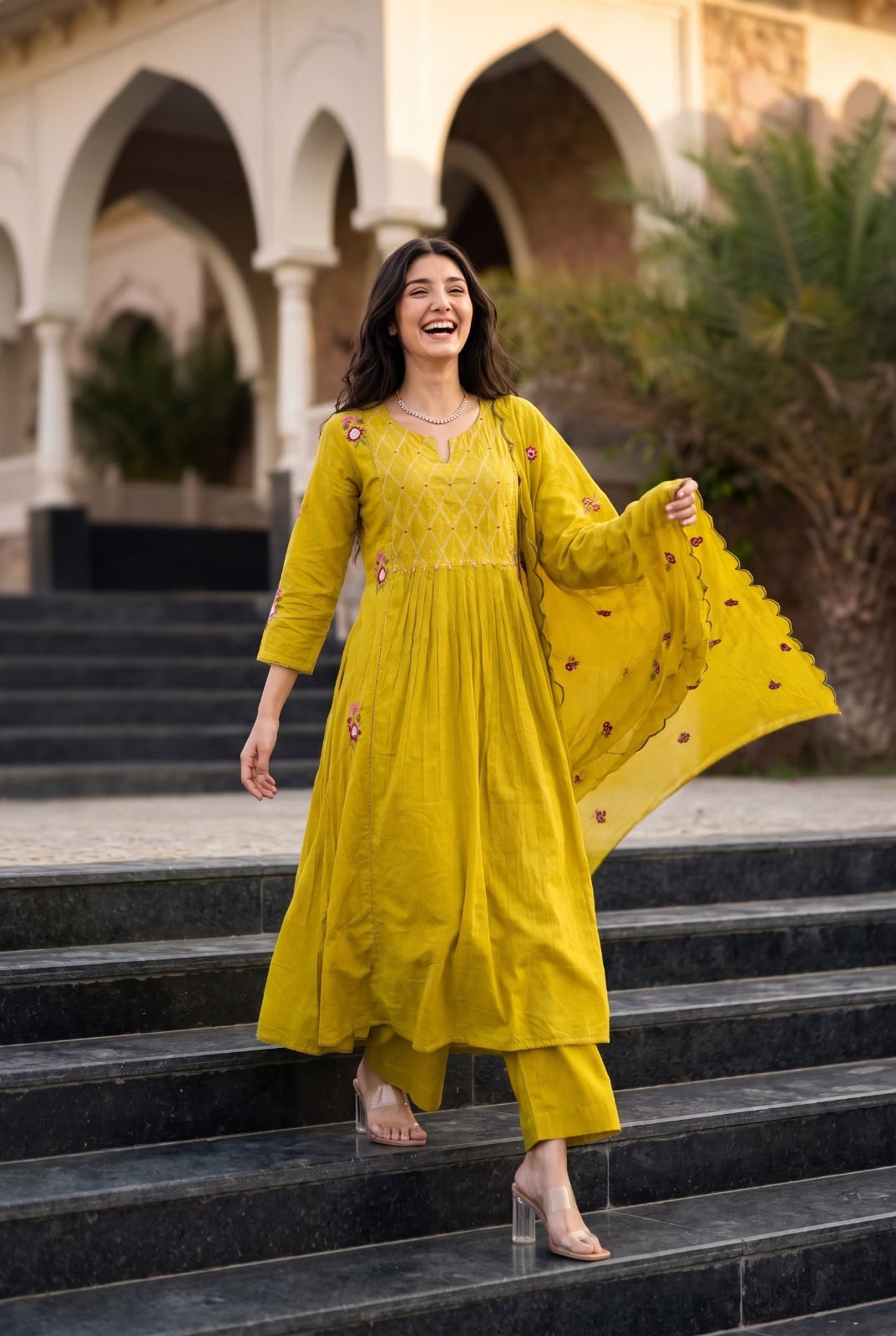 Yellow Anarkali Kurta Set with Dupatta - alternate view