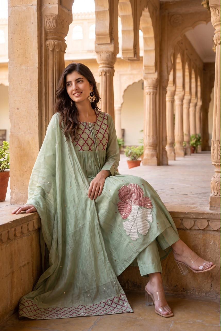 Gulbahaar Mint Anarkali Suit Set