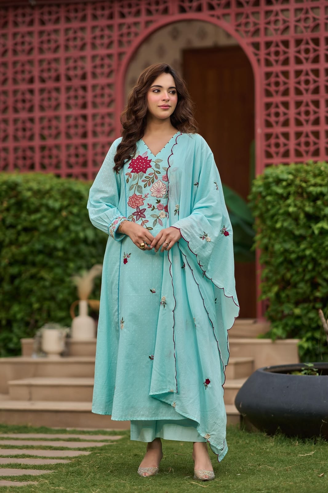 Aqua Noor Mul Cotton A-Line Suit Set - alternate view
