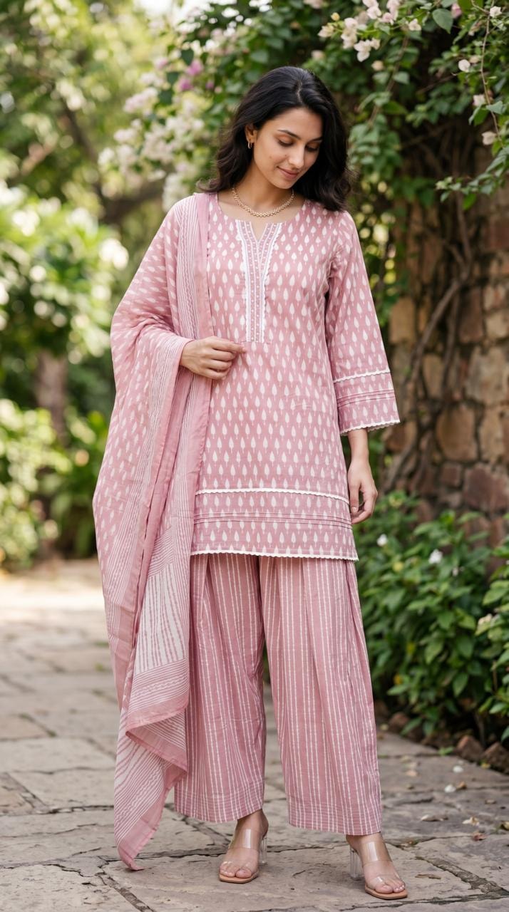 Elegant Printed Cotton Farshi Salwar Suit Set