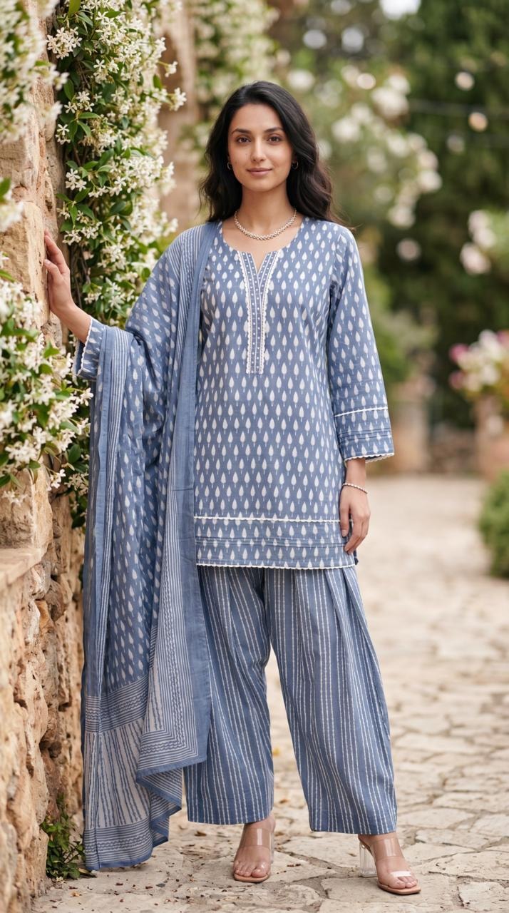 Elegant Printed Cotton Farshi Salwar Suit Set - alternate view